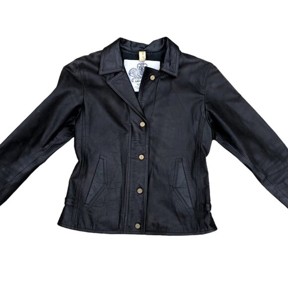 LAS PEPAS Vintage Argentina Leather Jacket Women's 3 SMALL Black Button Moto‌‌ - Picture 1 of 10